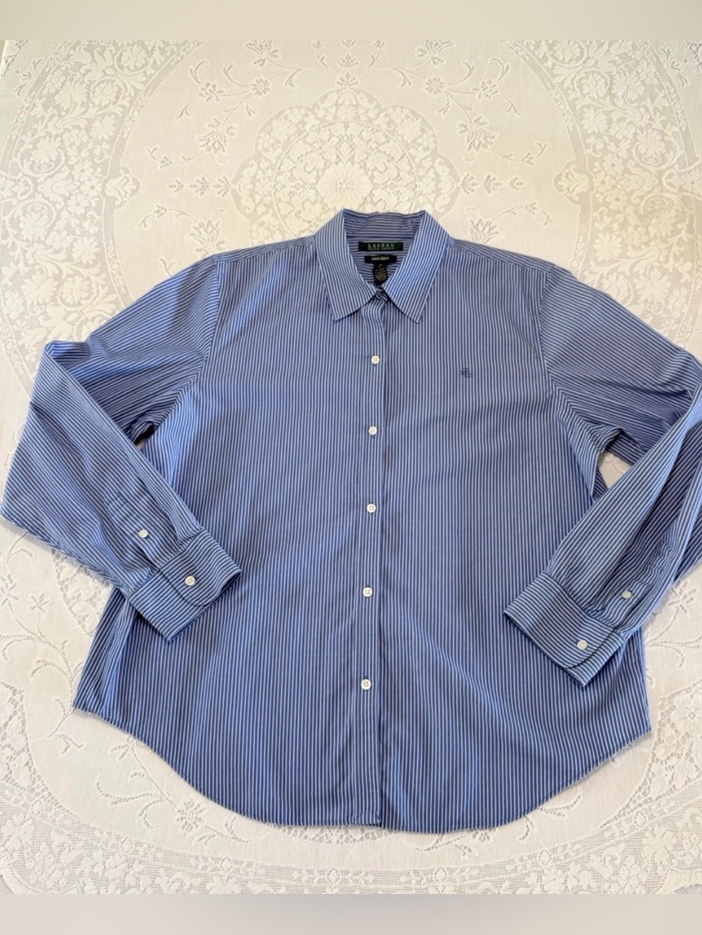 Lauren Ralph Lauren Blue Stripe Non-Iron Dress Shirt Women’s size XL - Picture 3 of 10